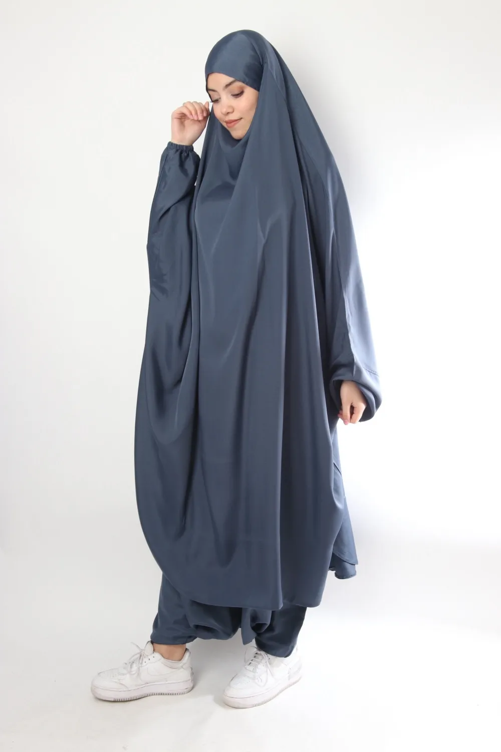 ИД мусульманская длинная одежда Khimar Paryer комплект из 2 предметов Abaya платье брюки костюмы полное покрытие мусульманская одежда Кафтан цзилба...
