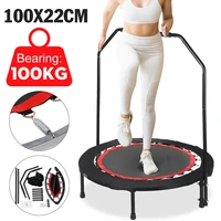 40 inch foldable exercise fitness trampoline with handrail adults kids home indoor gym cardio jump stability training tool