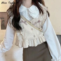 autum kawaii knitted sweater vest women japanese style sweet patchwork pullover vest female korean fashion bow knitwear 2021 new