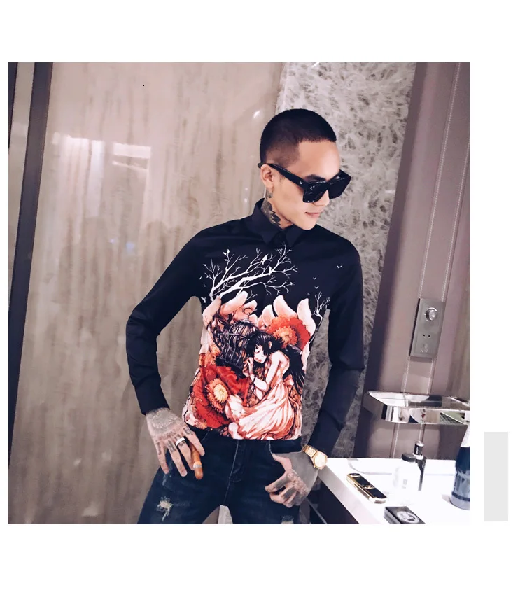 Роскошный смокинг для ночного клуба, модное платье, Camisa Hombre, Повседневная приталенная рубашка, Мужская Уличная рубашка с цветочным принтом, мужская рубашка, Camisas Hombre