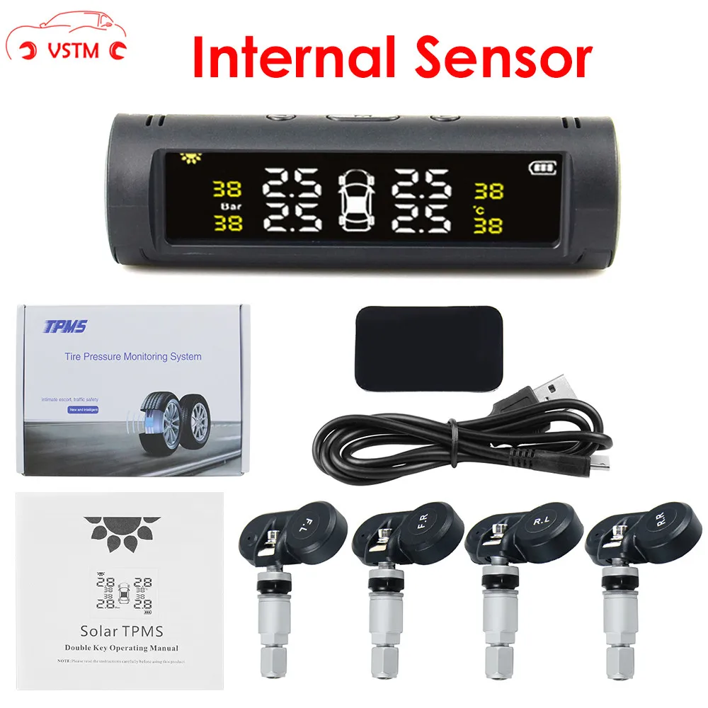 

New Solar TPMS Car Tire Pressure Alarm Monitor System 4 Wheel Internal External Tyre Sensor Temperature Alert Free Shipping