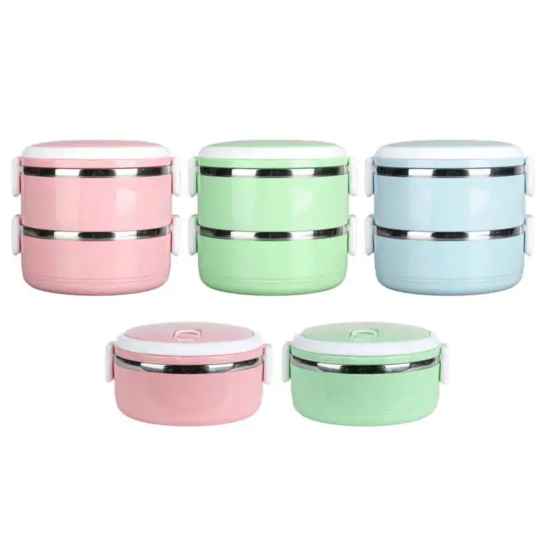 

Thermal Food Box Thermal Lunch Box Stackable Hot Food Insulated Box 304 Stainless Steel Round Lunchbox Sealed Food Containers