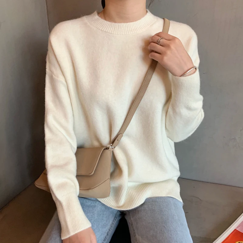 BGTEEVER яркие цвета Осень-зима Женский вязаный свитер с круглым вырезом Свободный