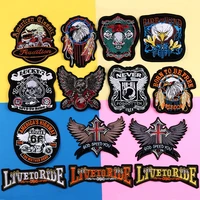punk style eagle letter paw live to ride skull embroidery patches for clothing ironing on biker clothing applique badge sticker