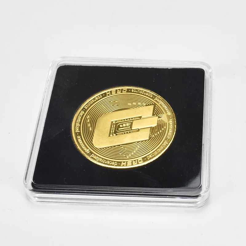 gold dash 40 мм Золотая монета-Биткоин с акриловой квадратная коробка Litecoin Eth XRP криптовалюта металлическая монета - Цвет: gold dash