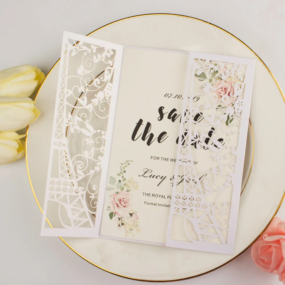 1pcs free shipping Laser Cut Tower invitations hollow gate wedding invitation cards for Bridal shower birthday sweet party cover | Дом и сад