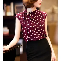 french 2021 summer new sleeveless intellectual foreign style dot printed silk lace up short sleeve versatile shirt