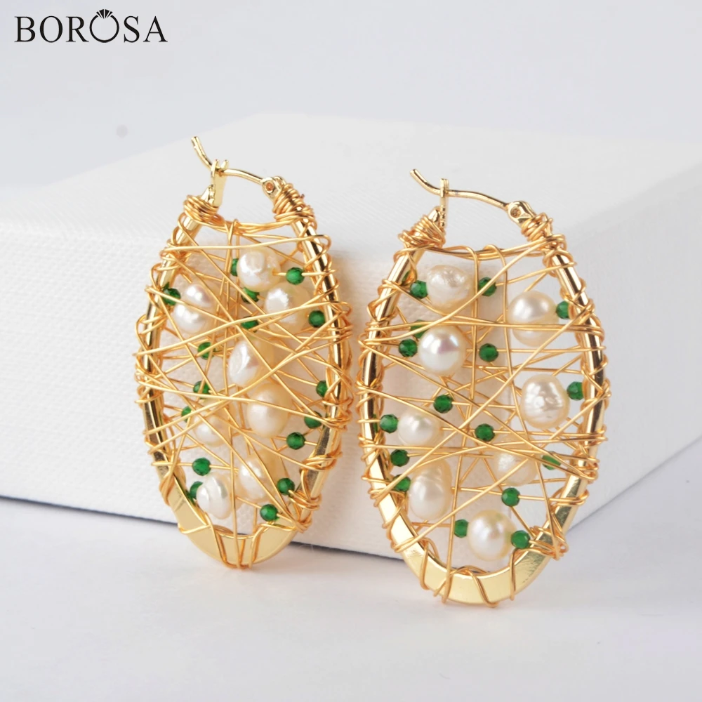 Серьги с жемчугом BOROSA золотые серьги ручной работы в виде проволоки кольца стиле