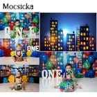 Mocsicka супергерой фотография Фон супер герой город ночь здания Новорожденный ребенок день рождения разбивать торт фотосессия фон