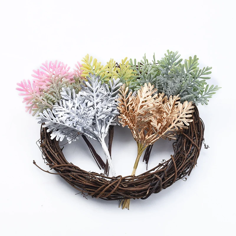 10 шт. золотые и серебряные рождественские листовые искусственные растения