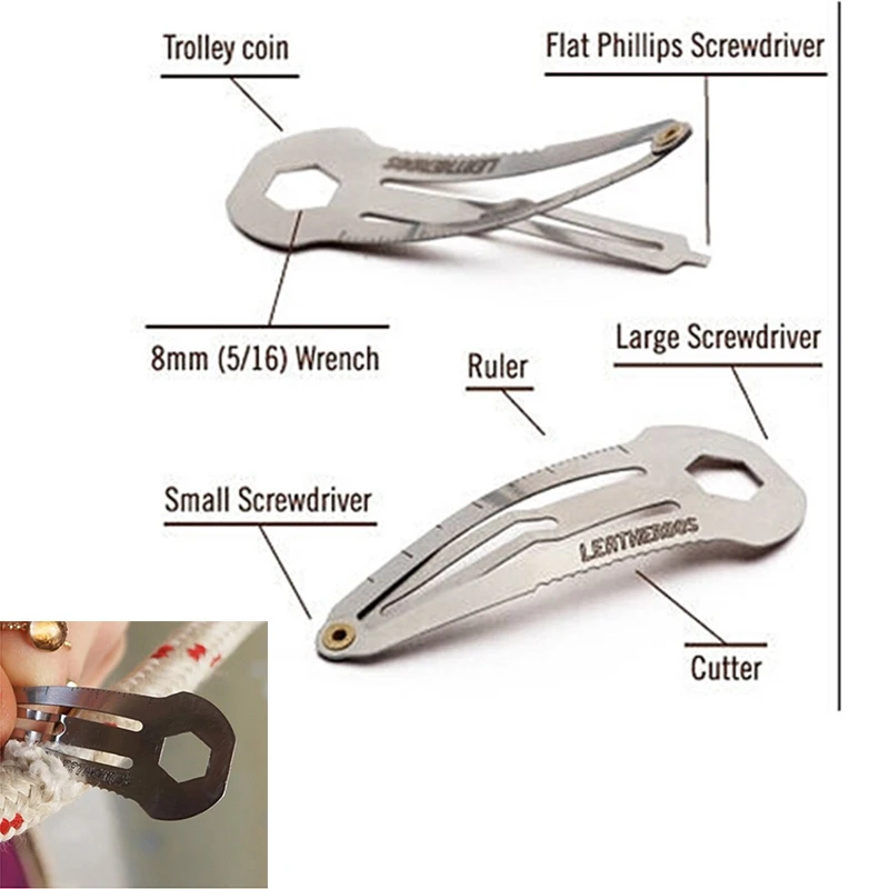 

2*Multifunction Stainless Steel Hairpin Hair Clip Ruler Cutter Screwdriver EDC Gear Keychain 8 In 1 Pocket Utility Survive Tool