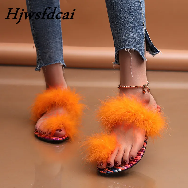 

Hjwsfdcai Female Flat Shoes Woman's Slippers Low Slides Flip Flops Fashion Fur Sliders Platform Candy Colors 2021 Hawaiian Su