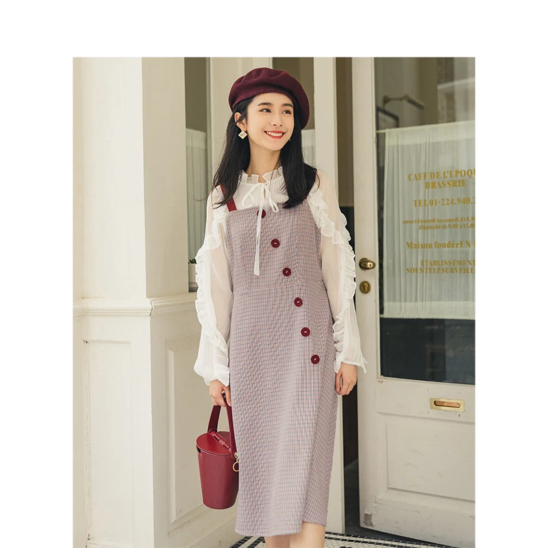 INMAN весенне-осеннее женское платье трапециевидной формы с контрастной шнуровкой