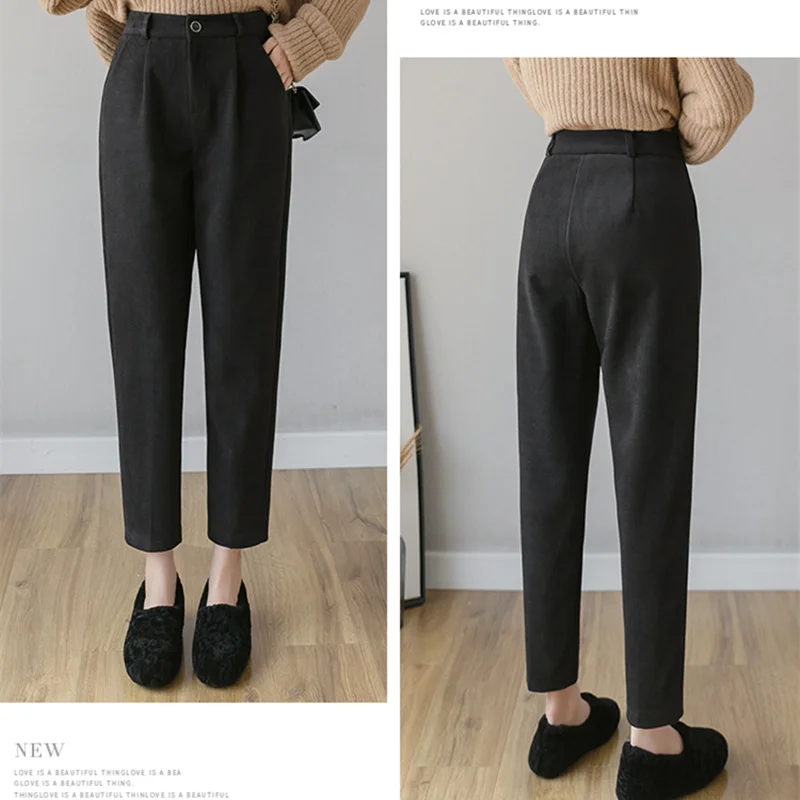 KINOMI женские зимние теплые шаровары с карманами повседневные шерстяные брюки