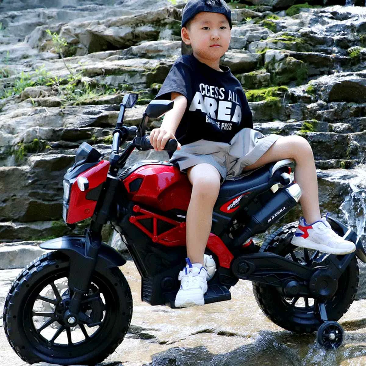 12V Children's Electric Car Kids Ride on Motorcycle with Training Wheel Battery Powered Electric Dirt Bike Toys for 3+ Year Old