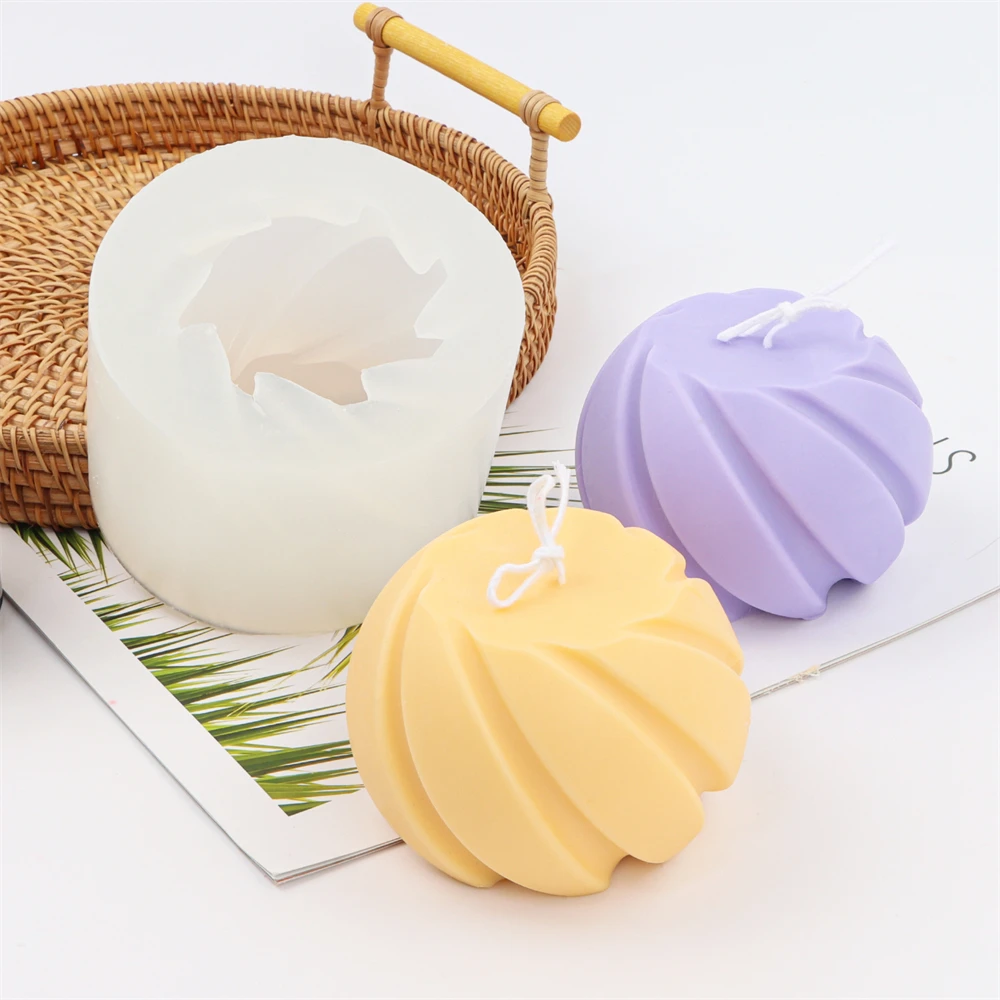 

Creative DIY 3D Pineapple Sphere Silicone Ball Candle Mold Handmade Home Decor Spiral Stripe Bun Plaster Soap Ornament Tools