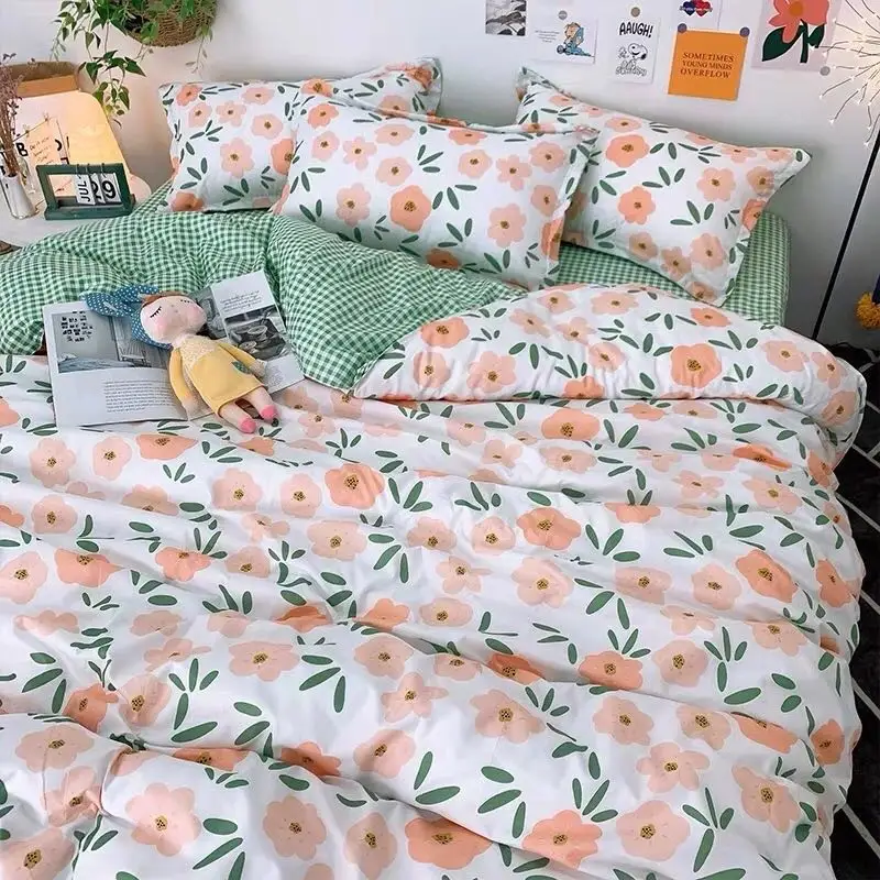 

2020 New Arrival Summer Double sided Bed Linings Concise Style Bedding Set Quilt Cover Sheet Pillowcase Cover Bed 4pcs/set