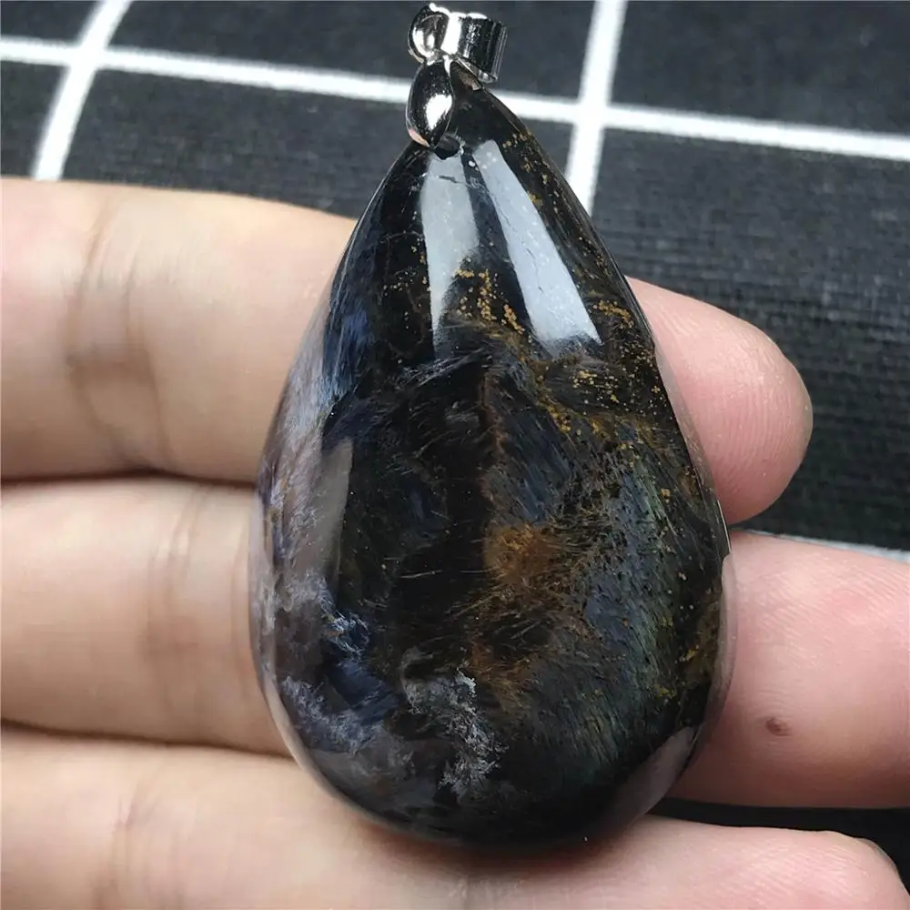 

Natural Blue Pietersite Pendant For Woman Man Water Drop Crystal 44x30x12mm Namibia Firework Effect Bead Jewelry Pendant AAAAA