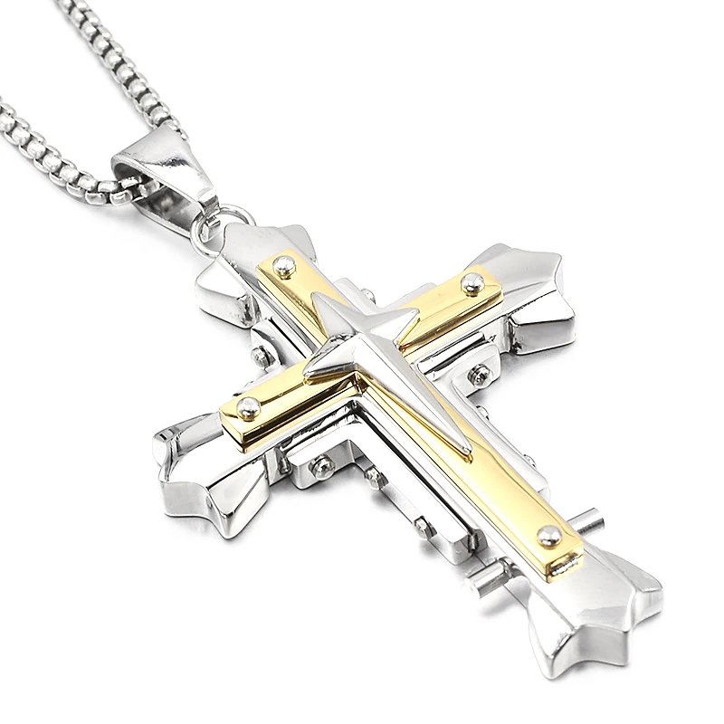 GOKADIMA ретро модные ювелирные изделия мужские звезды крест кулон ожерелье 2 слоя
