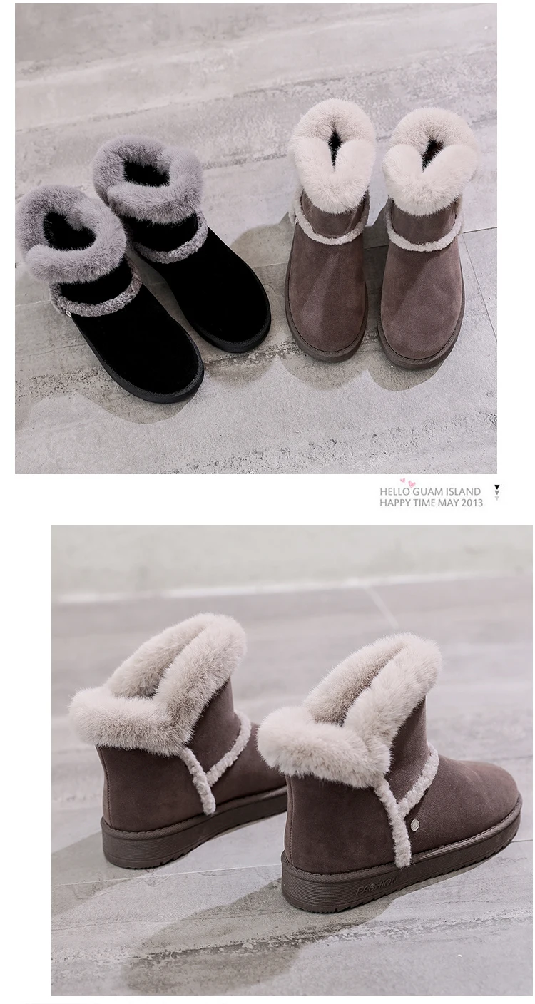 Winter New Women Suede Plush Lining Ankle Fur Snow Boots Flat With Black/Brown Emu Boots Fashion Cotton Shoes