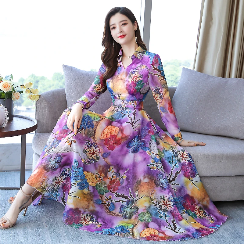 

Spring Winter Chiffon Boho Beach Maxi Dresses 2021 Vintage Plus Size Long Sleeve Dress Women Elegant Bodycon Party Midi Vestidos