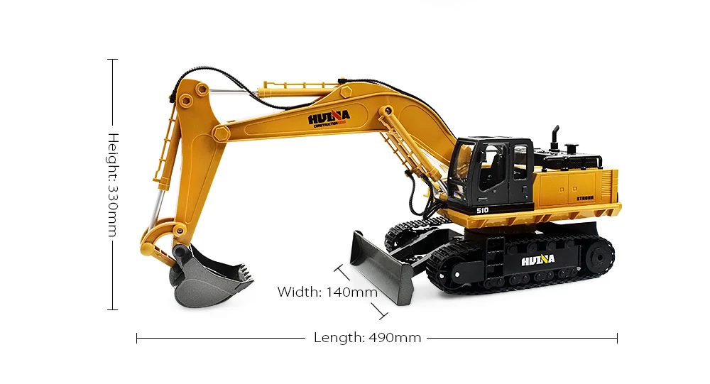 

HUINA TOYS 2.4GHz 1:16 RC Alloy Excavator 11CH Mechanical Sound / 680-degree Rotation / Movable Stick Boom Bucket