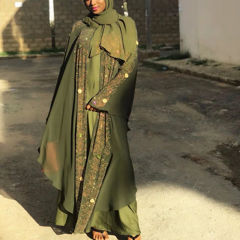Модное Длинное Платье абайя в мусульманском стиле комплект из двух предметов 2020