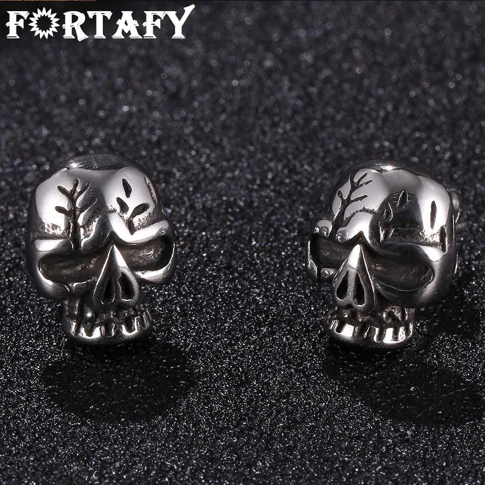 

FORTAFY 1 Pair Silver Color Punk Rock Skull Men Earrings for Women Stainless Steel Small Stud Earings Jewelry Gifts FR0573
