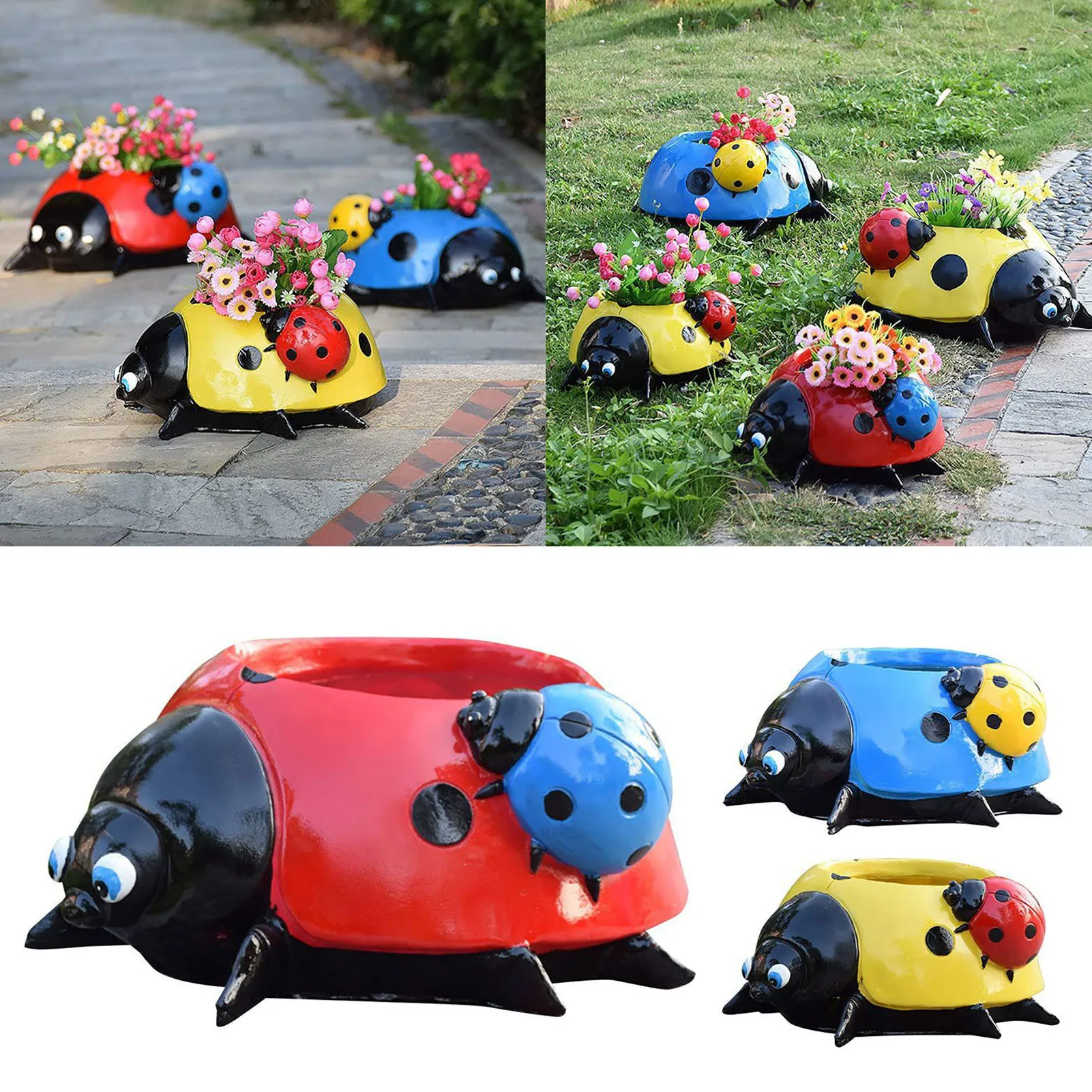 

Lady Beetle Flower Pot Succulent Planter Home Resin Decoration
