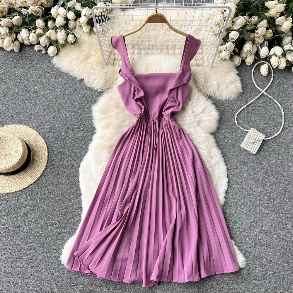 SINGREINY для женщин с оборками в Корейском стиле платье на бретелях без рукавов