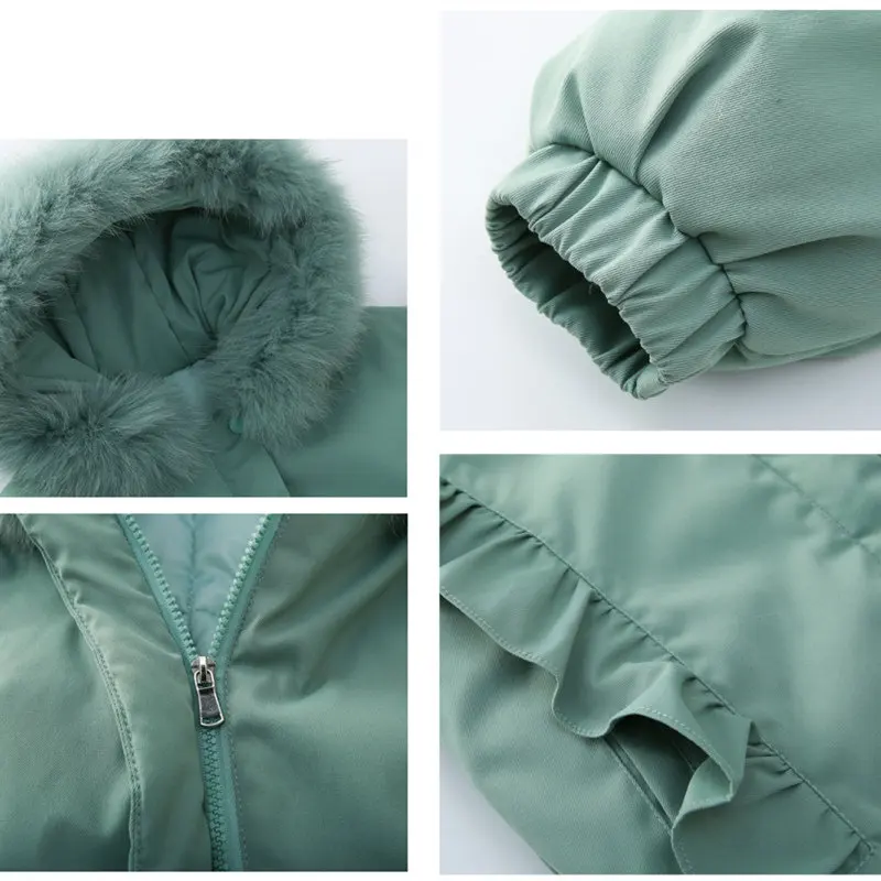 

2020 Girls Warm Jacket Children Winter Clothing Kids Thick Coat Teenage Ruffle Parka Fur Hooded Outerwear For 6 8 10 12Years Old