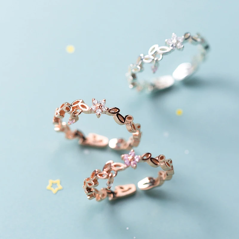 Женское кольцо Modian из серебра и циркония регулируемое с листьями цветка