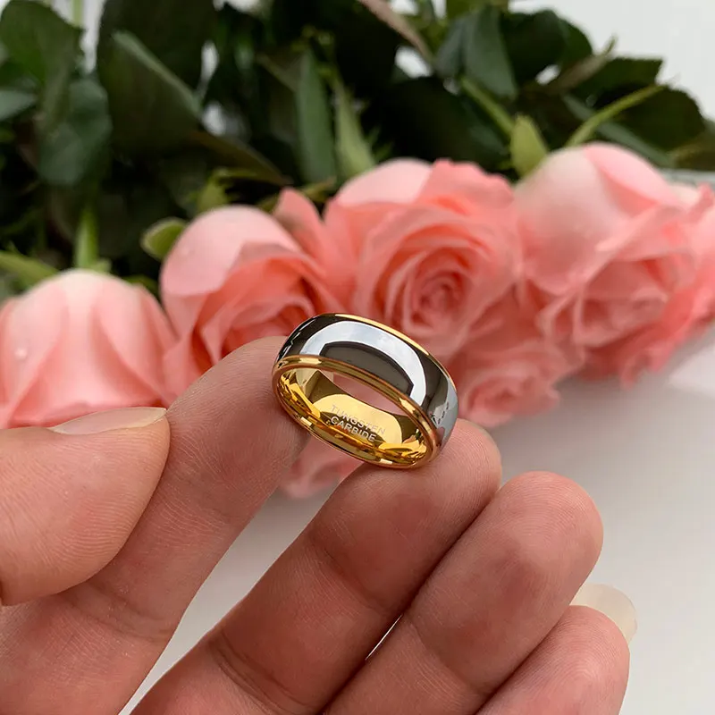8mm Width Обручальные кольца из вольфрама, Женские Ювелирные изделия, Золотые мужские кольца из карбида вольфрама, юбилейное кольцо для пары, проложенные края, удобная посадка - Цвет основного камня: 8mm Width