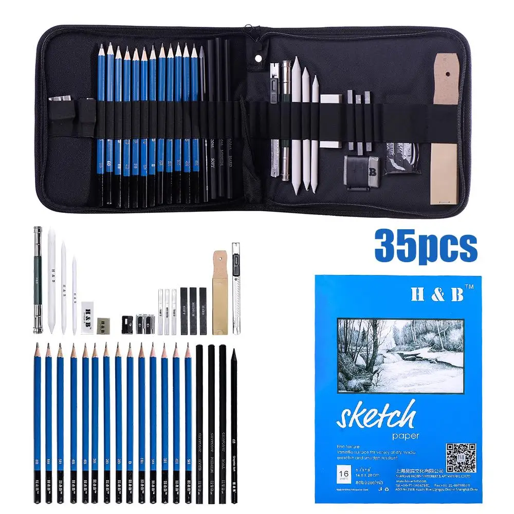 

35pcs Student Painting Tool Set Sketch Pencil Set Professional Portable Graffiti Drawing Sketch Pencil Crafts Art Supplies
