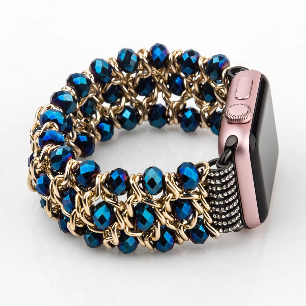 

Handmade Pomegranate Shape Agate Beads Elastic Bracelet for Apple Watch SE Band Series 6 5 4 3 2 Strap 40mm 44mm 38mm 42mm Belt