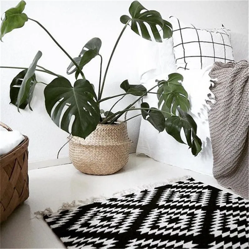 

Household Storage Foldable Natural Seagrass Woven Storage Basket Pot Garden Flower Vase Hanging Wicker Basket Bellied Baskets