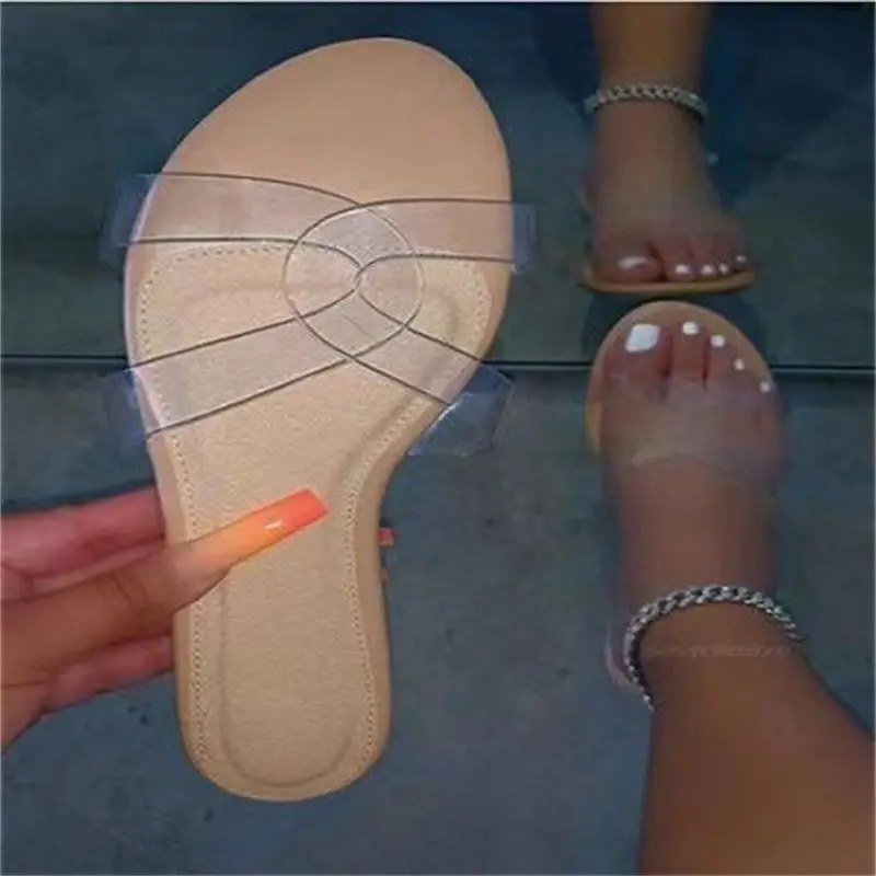 

2021 Women Transparent Slippers Leopard Ladies Flip Flops Fashion Toe Casual Female Flats Beach Shoes Women Summer Big Size 43
