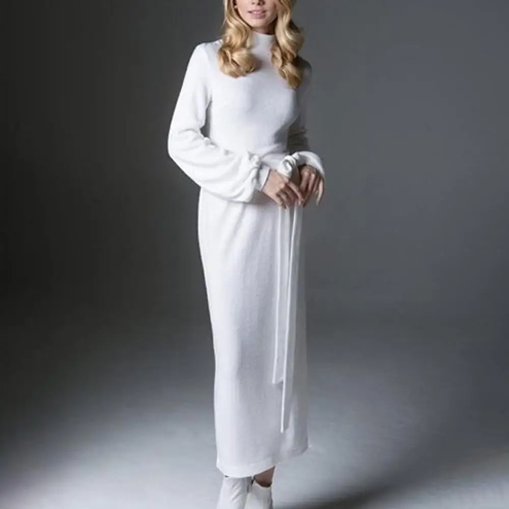 

2020 Women Fashion Sexy Long Sleeve Solid O-Neck Belt Bow Bandage Strapless Solid Bright Fitted Waist Mini Dress Slash neck new