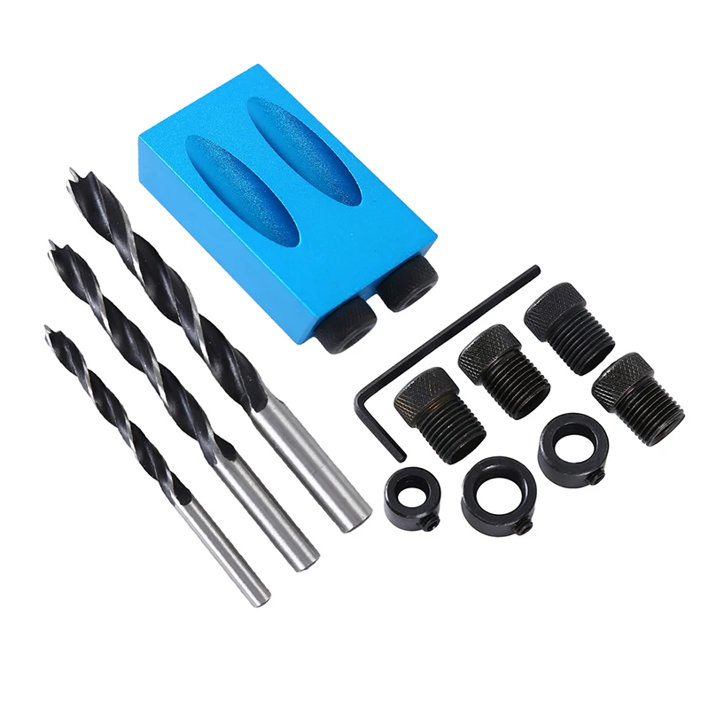 

Woodworking Oblique Hole Locator Drill Bits Pocket Hole Jig Kit 15 Degree Angle Drill Guide Set Hole Puncher DIY Carpentry Tools
