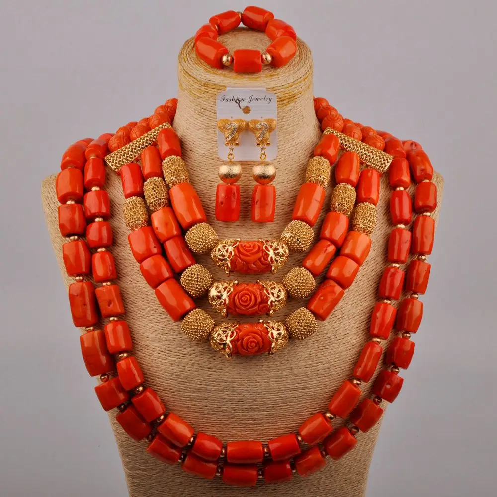 Новый Дизайн Великолепный 5 слоев Оранжевый Коралловый ювелирный набор
