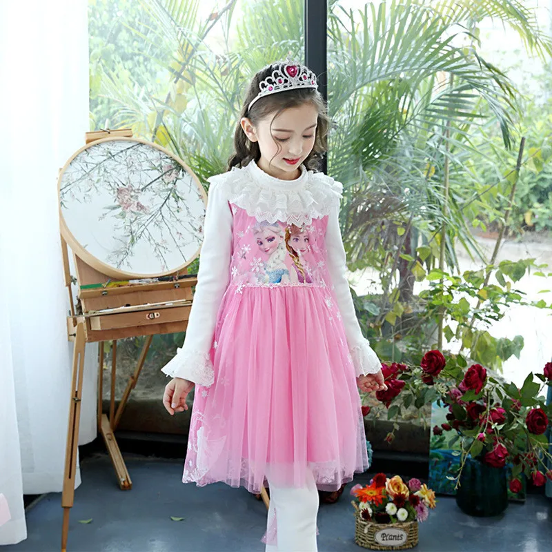 Платье принцессы Эльзы и Анны для девочек детские платья маленьких утепленная