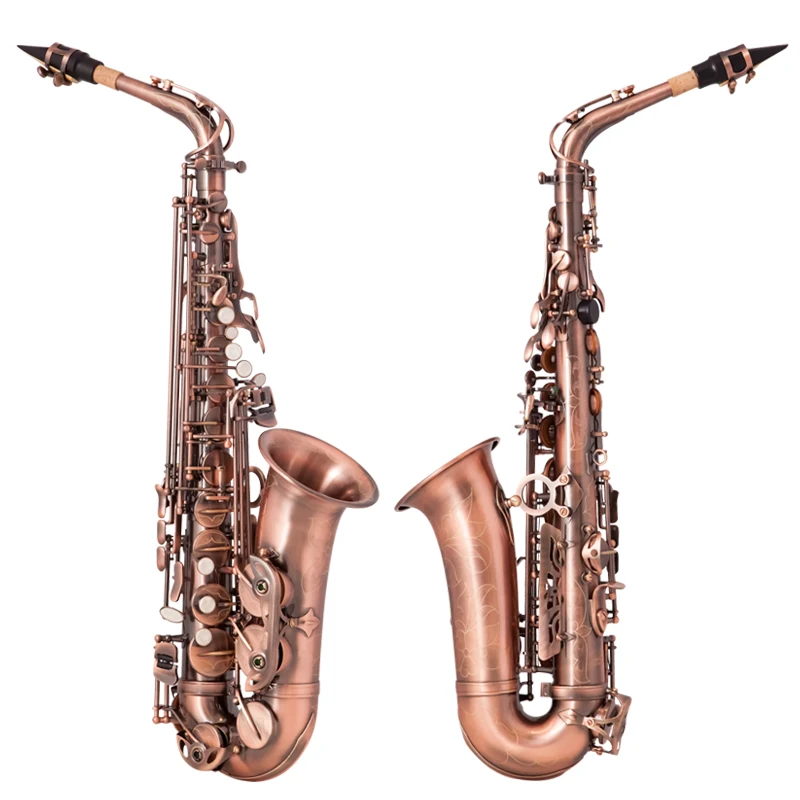 Высококлассный Красный Бронзовый согнутый Eb альт саксофон e-плоский резной узор