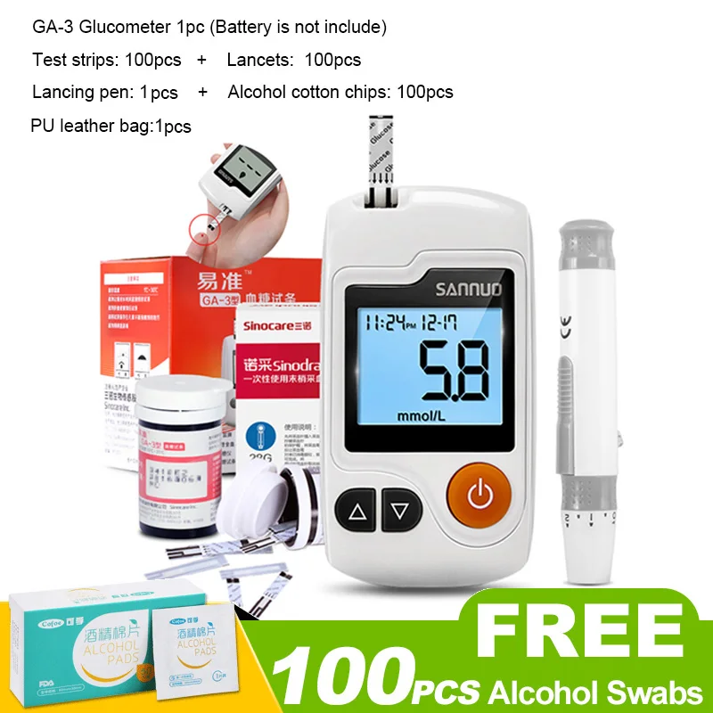 meter with 100 strip Sannuo Yizhun GA-3 измеритель уровня глюкозы в крови медицинский прибор глюкометр монитор уровня сахара в крови с тестовыми полосками Бесплатный Код для диабетиков - Цвет: meter with 100 strip