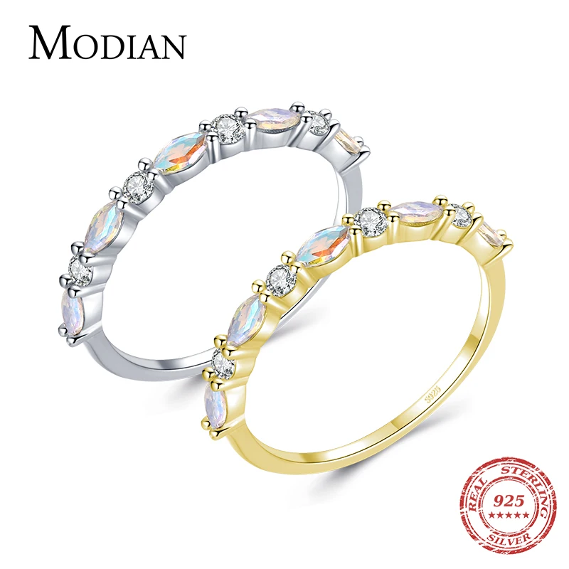 

MODIAN New 925 Sterling Silver Shiny Moonstone Stackable Rings Simple Charm Finger Ring for Women Minimalist Female Fine Jewelry