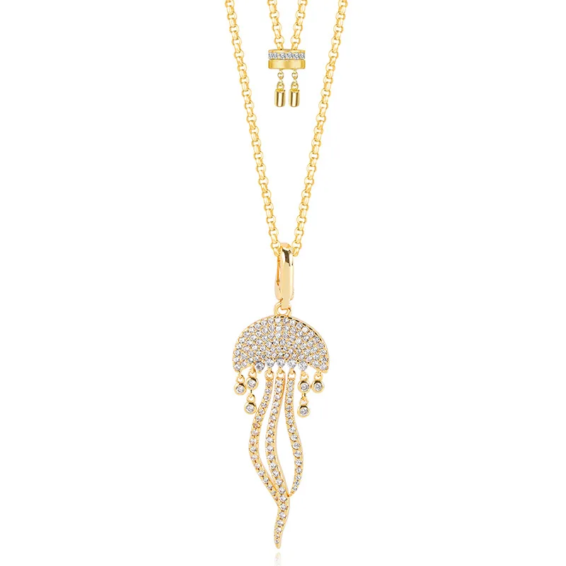 

New Micro Crystal Jellyfish Luxury Clavicle Chain Necklace Ocean Tropical Design Tassel Gold Color Woman Necklace Zk30