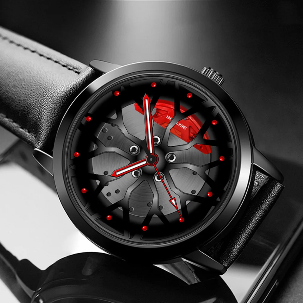 

Fashion BORUSE Brand Car Wheel Watch For Men Relógio Masculino Casual Luminous Man Watches Business Quartz Leather Men's Clock