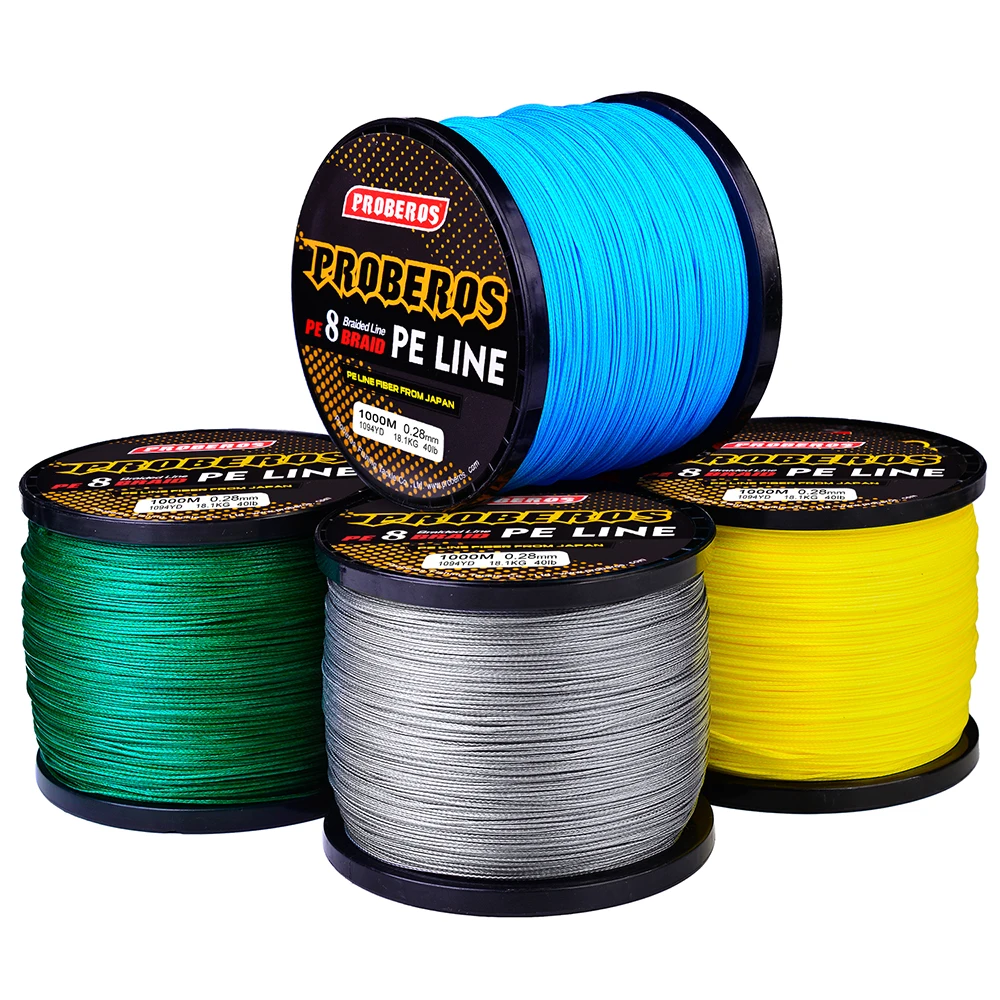 Proberos Fishline 8 stands 300M&500M&1000M&2000 Fishing Line Red/Green/Grey/Yellow/Blue 8 Weaves Braided Line 20LB-300LB PE Line