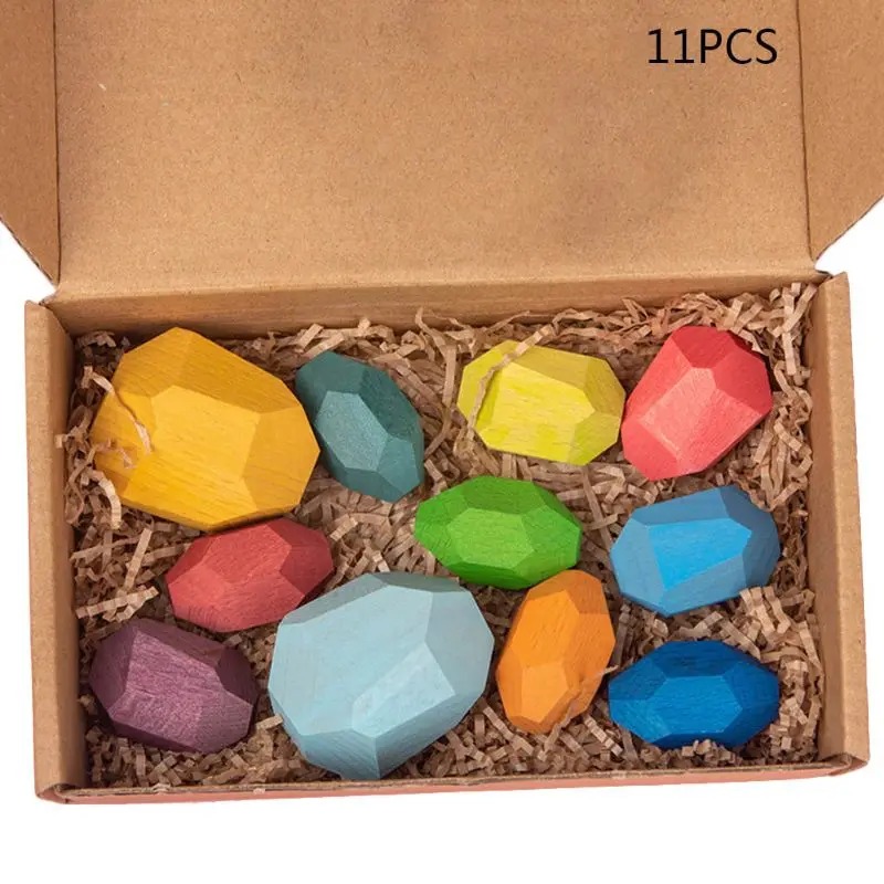 

11 Pcs Children Wooden Colored Stone Stacking Game Building Block Kids Creative Educational Puzzle Toy