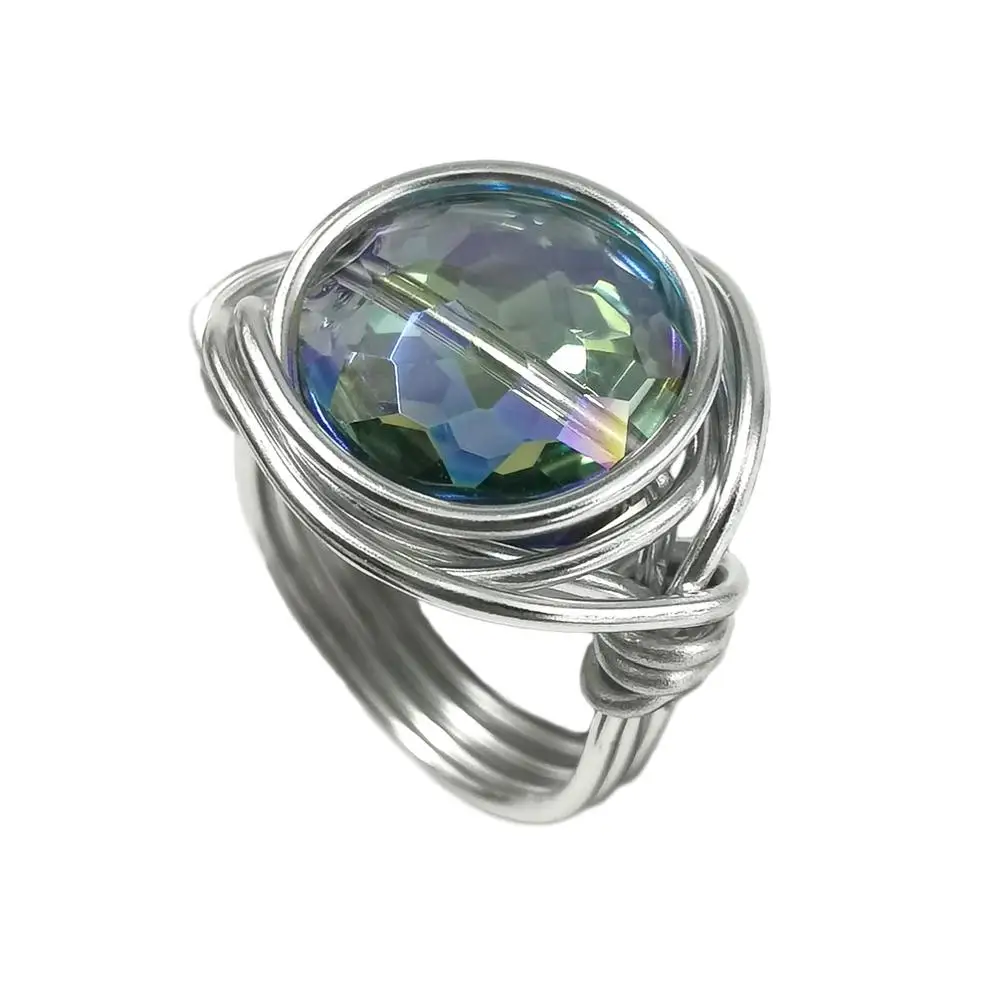 FR072Blue Silver MANILAI, бохо, ручная работа, большой кристалл шампанского, кольца для женщин, модные ювелирные изделия, золотой цвет, проволока, спиральные бусины, кольцо на палец - Цвет основного камня: FR072Blue Silver
