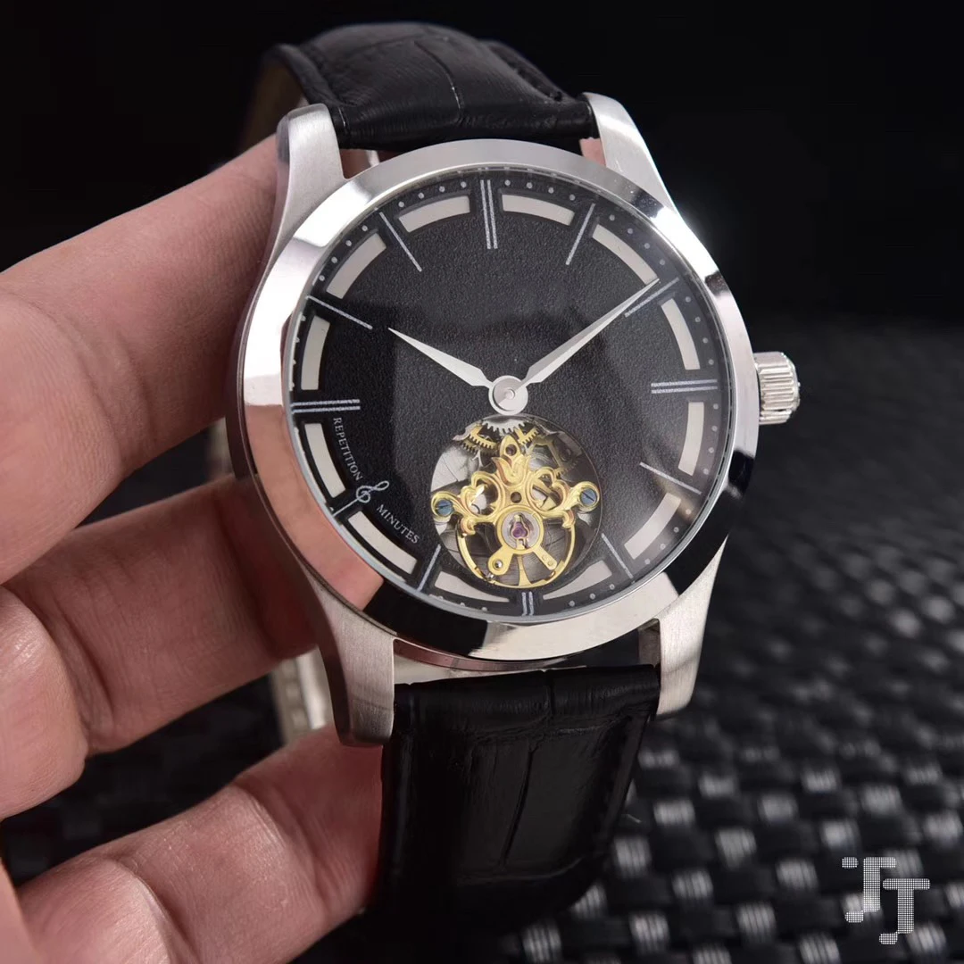 

Новые мужские автоматические механические часы из нержавеющей стали цвета розового золота с пехотными минутами, коричневым кожаным турбир...